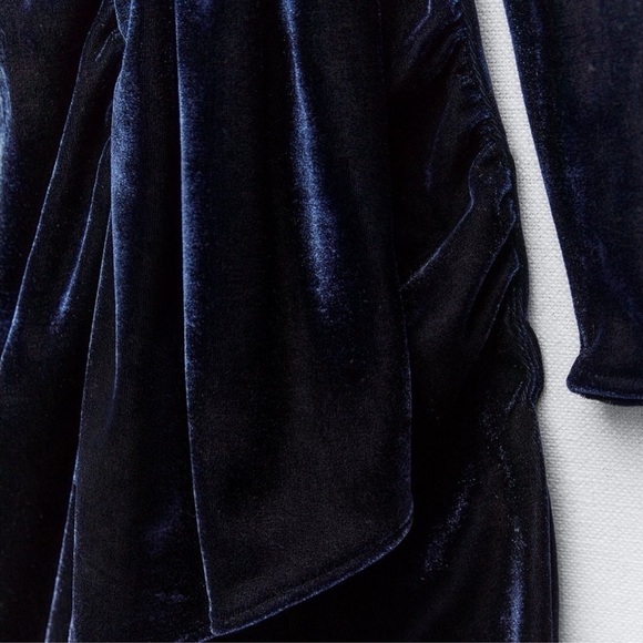 Zara Ruched Velvet Midi Dress Blue - Picture 6 of 6